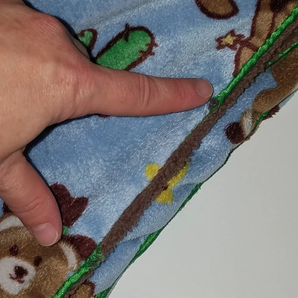 Little Cowboy Teddy Bear Blue Baby Blanket Lovey Fleece Brown Stars Cactus Boots